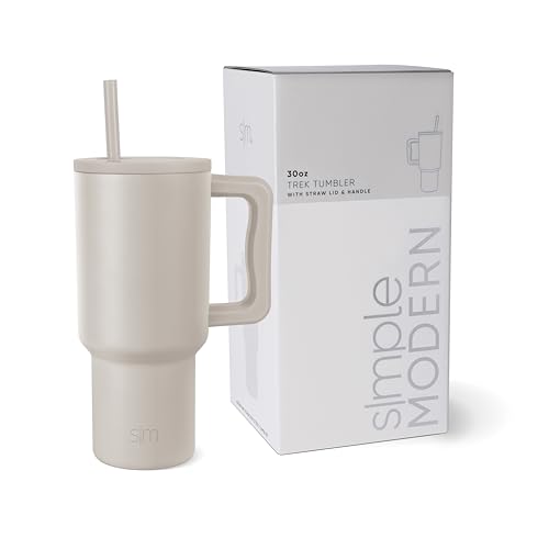 Image of Simple Modern 30 oz Trek Tumbler with Handle and Straw Lid | Cup Holder Friendly Insulated Stainless Steel Travel Mug | Almond Birch (Pack of 12)