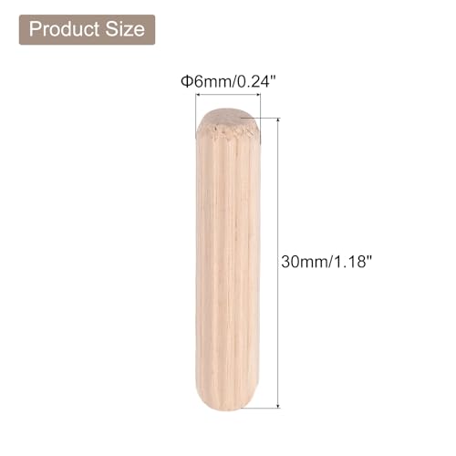 uxcell 150 pcs wooden dowel pins 6 x 30mm 024 x 118 inch wood dowels rods fluted dowel joints for grooved woodworking furniture craft