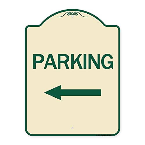 SignMission Designer Series Sign - Parking (with Left Arrow) | Tan & Green 18" x 24" Heavy-Gauge Aluminum Architectural Sign | Protect Your Business & Municipality | Made in The USA