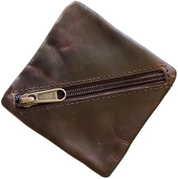 Leather Coin Pouch, Leather Zippered Change Holder, Compact Change Holder and Mini Pocket Wallet for Men & Women Handmade Purse Organizer (Brown)