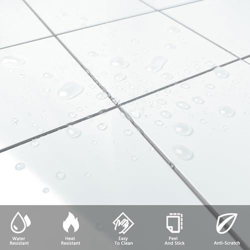 HOMEART White Peel and Stick Backsplash Square Tile, 6-Sheet Self Adhesive Glossy Stick on Backsplash Adhesive Wall Tiles for Kitchen Bathroom by HOMEART - Image 3
