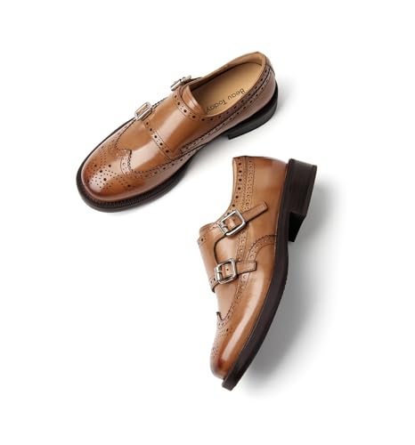Image of BEAU TODAY Women Monk Strap Loafers Cap Toe Business Causal Loafer Shoes