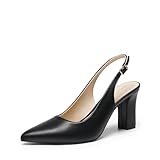 DREAM PAIRS Womens Slingback Heels Chunky Block Heels Pointed Toe Closed Toe Pumps Comfortable Work Office Business Shoes,Size 5,Black-Pu,SDPU26013W
