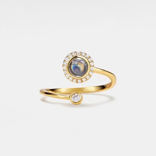 PERIMADE Custom Photo Ring with Picture Inside, Personalized Text & Love in 100 Languages Projection Open Band Ring, Customized 925 Sterling Silver Memorial Jewelry Gift for Women Birthday Anniversary2