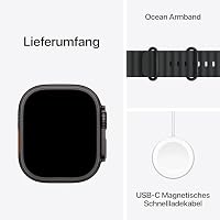 Apple Watch Ultra 3 GPS + Cellular 49 mm Premium Smartwatch für Lauftraining und Kombinationssport mit robustem Titangehäuse in Schwarz und Ocean Armband in Schwarz – Ansicht 6