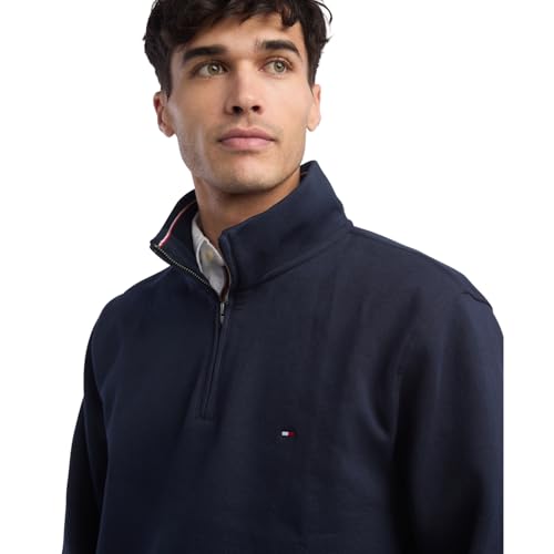 Tommy Hilfiger Herren Langarm Fleece Viertel Reißverschluss Pullover Sweatshirt, Sky Captain Bill, X-Large Hoch – Ansicht 2