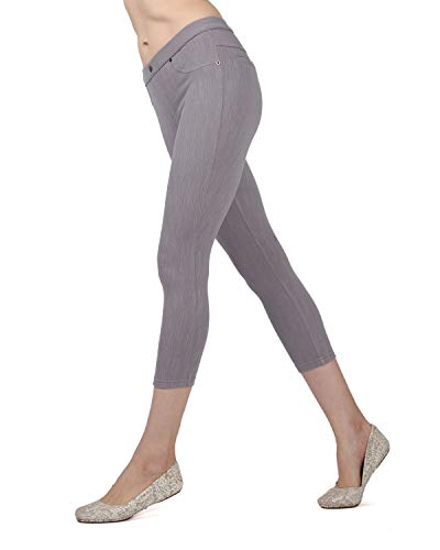 MeMoi Womens All Day Fitted Chino Capri Legging, Silver Filigree, Medium / Large
