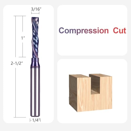 Image of SpeTool Solid Carbide CNC Router Bit 3 /16 Inch Cutting Diamter with 1 /4 Inch Shank, TAC Coated Spiral Compression Router Bit End Mill for WoodworkingToos