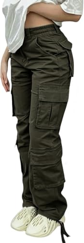 CLOAKA Cargohose Damen Baumwolle Y2K Weites Bein Freizeithose High Waist Baggy Casual Streetwear Arbeitshose mit Multi Taschen