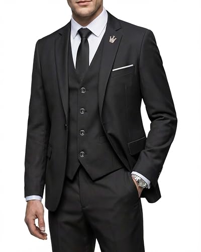 MY'S Men's 3 Piece Suit Set with Tie, One Button
