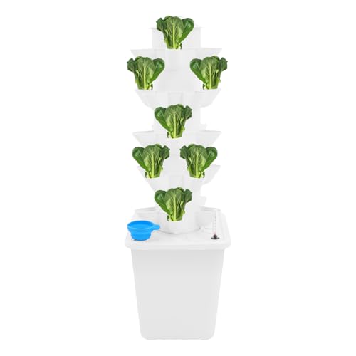 Fyssnn Sistema di coltivazione idroponica, kit torre idroponica a 5 piani, 25 fori, Growbox verticale da giardino per una crescita più rapida del 20%, torre di piante per erbe, verdura, frutta (bianco