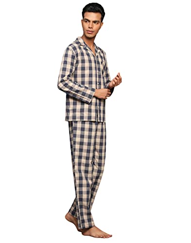 Image of B STORIES Men's 100% Cotton Full Sleeve PJ Set - Checkered Nightwear Set | Soft Loungewear | Comfortable Sleepwear | Stylish Casual Home Wear Shirt & Pant (S-XXL)