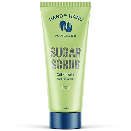 Hand in Hand Sugar Scrub, Gentle Exfoliation For All Skin Types, 9 Ounce, Lemon Zest & Vetiver, Sweetgrass Scent, Single