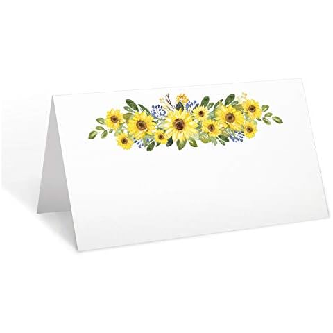 321Done Sunflower Place Cards (Set of 24) Blank Small 3.5" x 2" for Name Food Table Setting Dinner Party Seating Wedding Reception Buffet Tent Style Rustic Floral on White - Made in USA Cover