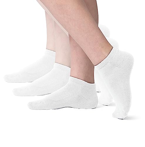 Silky Toes Kids Bamboo Athletic Seamless Ankle Socks with Cushion, 3 or 6 Pairs Boys and Girls No Show Socks, White (3 Pairs), 7-8