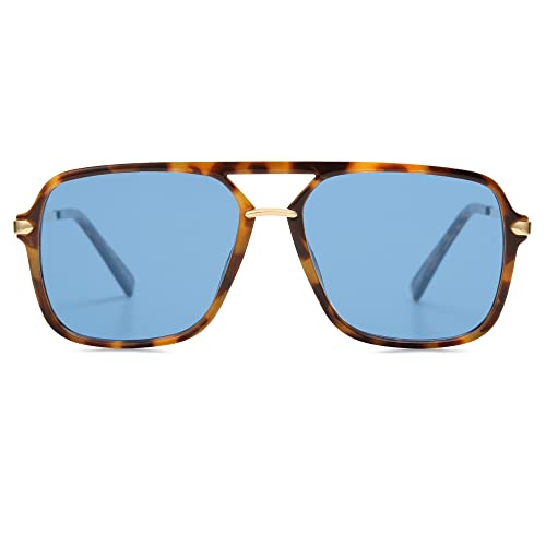 SOJOS Sunglasses for Women & Men, Retro, Polycarbonate Lens, Trendy Aviator, 90s Shades (SJ2229, Brown Tortoise Blue)