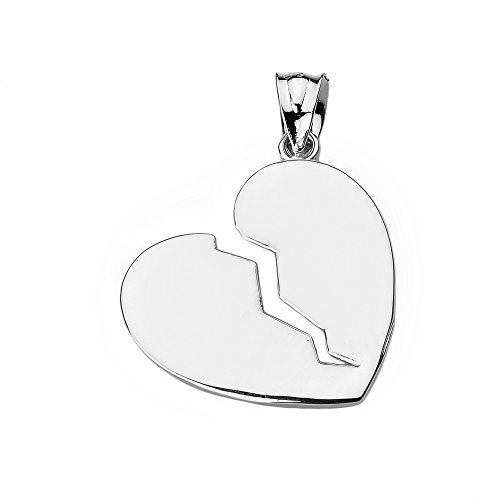 14k White Gold Broken Heart Charm Pendant