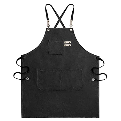 MISS & MR BM Heavy Duty Garden Apron Thickening Garden Tools Belt Multifunction Waterproof Wear-Resistant for Women Men - Cross Back Straps Adjustable, Black
