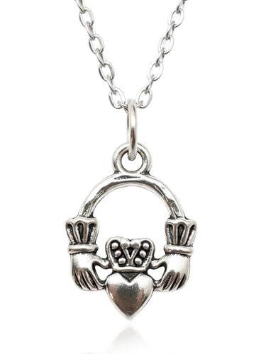 EnCharmed Stainless Steel Irish Claddagh Necklace, Handmade Celtic Love Friendship Charm Jewelry