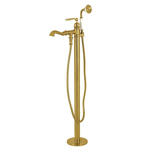 Royale Single Handle Freestanding Roman Tub Faucet With Hand Shower, Brushed Brass - Kingston Brass KS7017RL