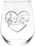C M Heart Music Stemless Wine Glass - Gift for Music Lovers for Women and Men - 17 oz