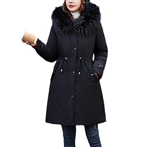 Manteau long d'hiver pour femmes grande taille veste coton col fourrure capuche doublure 3XL