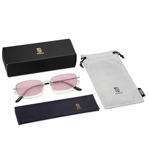 Image of SOJOS Trendy Rectangle Sunglasses Womens Mens, Retro 80s 90s Y2k Chic Narrow Thin Skinny Sunnies SJ1187 | Retro 80s 90s 2000s Chic Narrow Thin Skinny Frame UV400 Protection Lenses