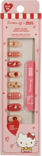 The Crme Shop x Hello Kitty Sweet Glaze Press On Nails Almond Shape 24 Nails Kit with Glue and Tools (Sweet Glaze)