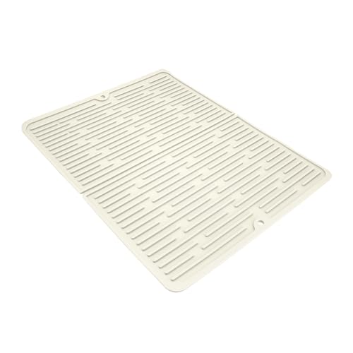 Silicone Draining Mat, 50X40CM Large Sink Drainer Mat, Non Slip Silicone Mat, Drainer Mat for Kitchen Sink, Draining Board with Drip Tray, Used for Pots, Dishes, Bowls, Cooking Racks, Etc (White)