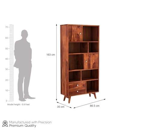Image of Sheesham Wood Bookcase | Solid Wood Book Shelf for Home Library | Wooden Book Cabinet for Home & Office Living Room (Large, BBslf-Honey11)