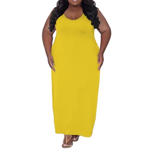 Image of TOPSRANI Womens Plus Size Maxi Dresses for Women Oversize Casual Short Sleeve V Neck Loose Plain Solid Trendy Summer Dress