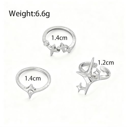 Y2k Silver Star Rings for Women Men Cool Rhinestone Stacking Rings Personalized Chunky Open Knuckle Ring Set Funky Star Jewelry Accessories Gifts (TS) by Stringex - Used condition - Image 3