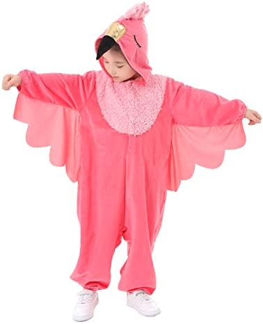 Unisex Flamingo Onesie Costume Kids, Plush Hooded Animal Jumpsuit, Halloween Christmas Party Dress Up Boys & Girls (S)