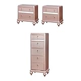 Home Square Set of 3 2 Nightstands and Swivel Chest with Mirror in Rose Gold