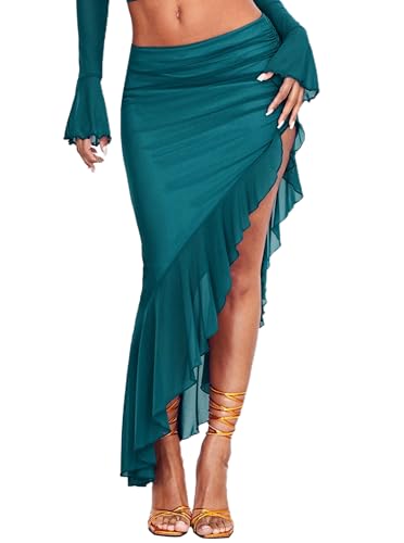 Teal Asymmetrical Maxi Skirt