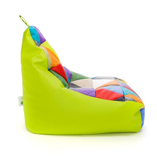 Ecopuf - Pufa Keiko Patchwork - Worek do siedzenia ze sztucznej skóry - Siedzenie z odporną na rozdarcia i plamy torbą - Beanbag z uchwytem - Wypełnienie styropianowe - Zielony E16 - S - 75x70x75cm