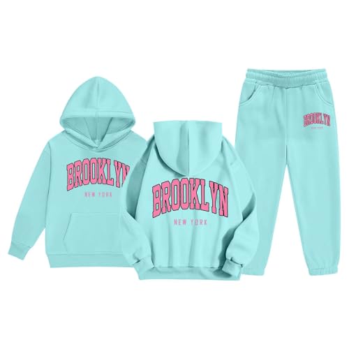 Girls Jogger Set - 2 Piece Brooklyn Letter Print Graphic Pullover Hoodie Sweatshirt and Sweatpants Sweatsuit Outfits 2-13T4
