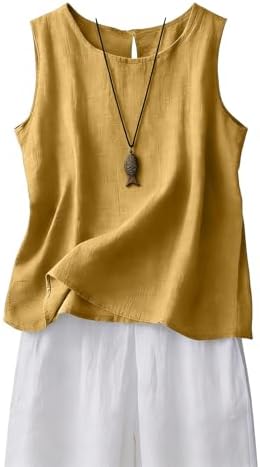 Organic Clothing For Women Organic 100% Cotton Linen Tank Tops For Women Comfy Lounge Wear Summer Gauze Sleeveless Crewneck Hemp Shirt Seniors Casual Loose Fit Lightweight Cami Trendy Beach