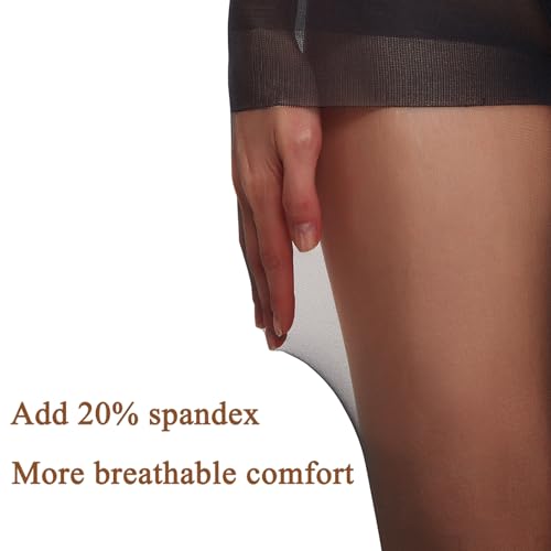 3 Pairs Women's Black Tights - 20D Non Rip Sheer Tights Control Top Pantyhose for Reinforced Toes- Smooth & Durable3
