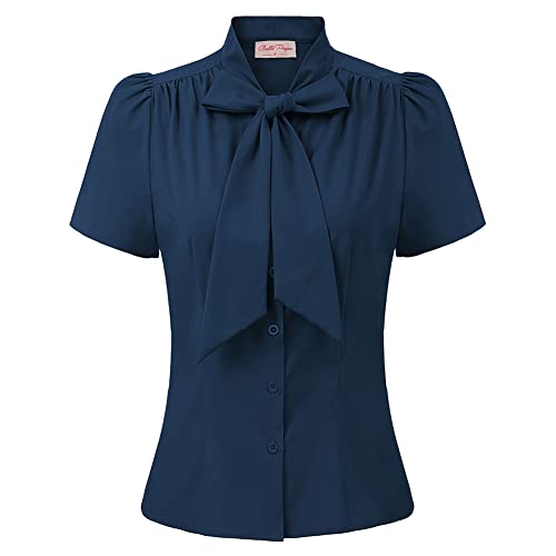 Belle Poque Frauen 20er 30er Jahre Vintage Tops Kurzarm Knopfleiste Formale...