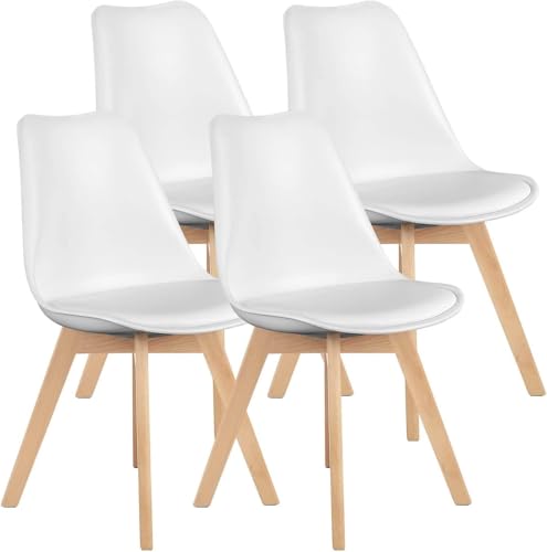 CEYIRO Chaises Salle à Manger, Chaise Scandinave Lot de 4,Idéal pour Salle à Manger,Salon,Cuisine,Chambre à Coucher (4, Blanc)