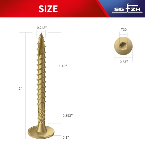 Image of #14 x 2 Inch Outdoor Structural Wood Deck Screws (40Pcs /1lb), Carbon Steel, Tan, Flat Head, Rust Resistant Epoxy Coated, T30 Star Bit