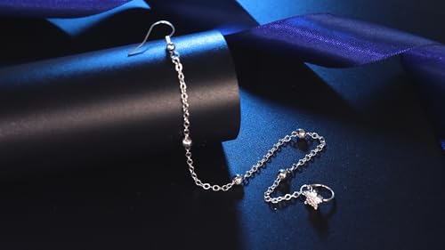 Nose Rings Hoop Chain Septum Ring CZ Diamonds Surgical Stainless Steel Nose to Ear Ring Body Jewelry, Rose Gold and Silver Tone2