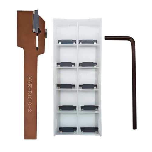 Hunricho MGEHR1010-2 - Soporte para herramientas de corte para torno (MGEHR1010-2+ MGMN200), 1 pieza de vástago de 3/8 pulgadas con 10 plaquitas MGMN200 para ranurar acero (MGEHR1010-2+ MGMN200)