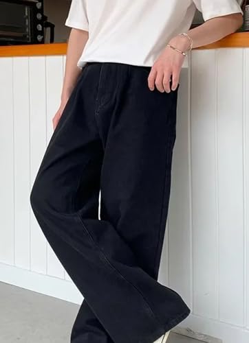 Men’S Retro Loose Fit Wide Leg Plaid Cotton Pants High Waist Button Fly Distressed Full Length Casual Simple Style Jeans3