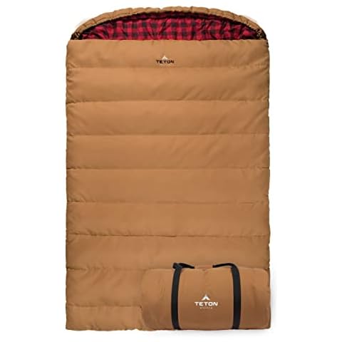 TETON Sports Canvas Mammoth Queen-Size Double Sleeping Bag; Warm and Comfortable for Family Camping, Brown Canvas, 94" x 62" Cover