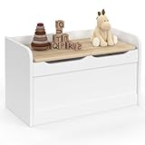 IDMarket - Banco con baúl de almacenamiento para niños Logan 60 cm en madera blanca y haya