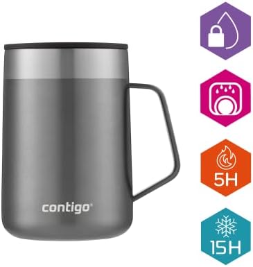 Contigo Streeterville Desk Mug, insulated coffee mug with stainless steel handle, coffee to go mug with lid, keeps coffee and tea warm for up to 5 hours, ideal for office & home, 410 ml