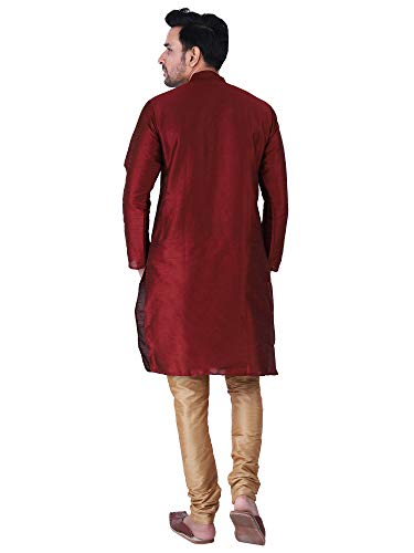 Image of HUZUR Men's Silk Solid Straight Long Kurta Pyjama Set| Ethnic Wear