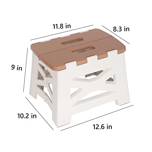Blackspace 9" Folding Step Stool For Kids Or Adults, 250 Lbs Capacity Non-Slip Compact Plastic Foldable Step Stool With Handle, Portable Lightweight Folding Stool For Home Or Kitchen(Brown) #TOP1